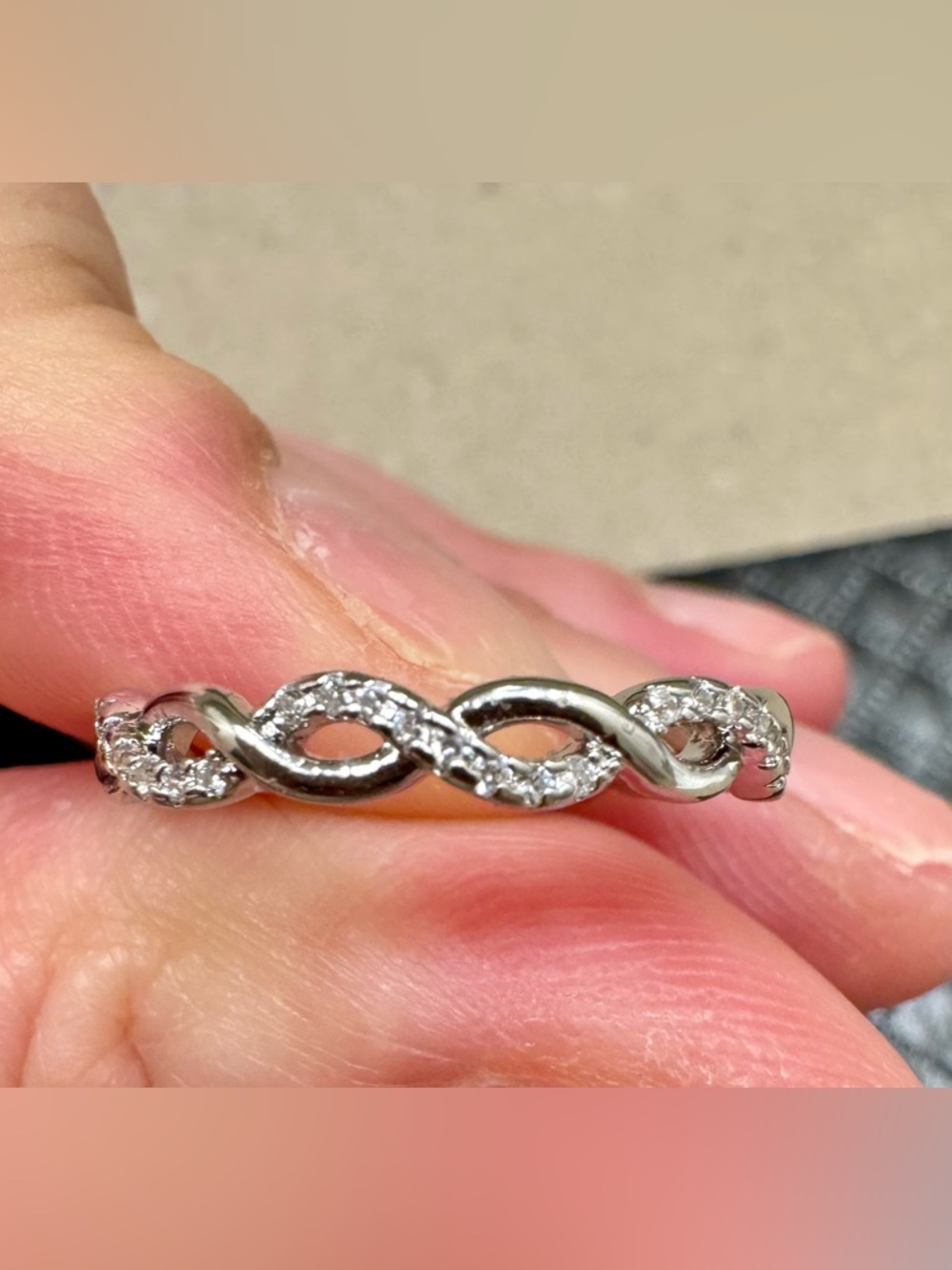 Sterling Silver Twisted Infinity Band - White